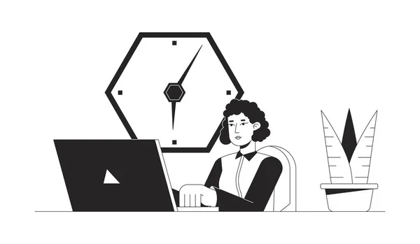 Office Woman Working Laptop Concept Vector Spot Illustration Employee Cartoon — Stock Vector