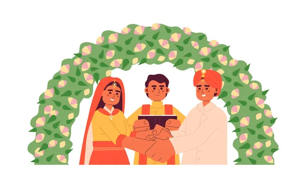 Indian Prayer Officiating Bride Groom Hindu Wedding Semi Flat Colorful — Stock Vector