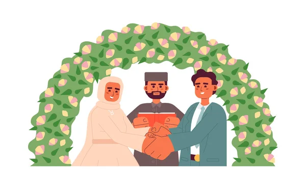 Imam Officiating Muslim Bride Groom Wedding Semi Flat Colorful Vector — Stock Vector