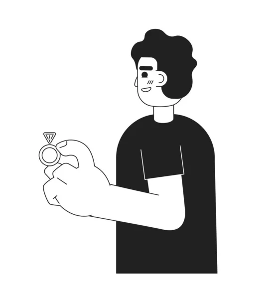 Νεαρός Ισπανός Που Κρατάει Διαμαντένιο Δαχτυλίδι Μονοχρωματικός Επίπεδος Διανυσματικός Χαρακτήρας — Διανυσματικό Αρχείο