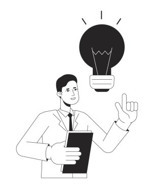 Beyin fırtınası yapan ofis çalışanı konsept vektör nokta çizimi. Ağ UI tasarımı için erkek beyaz yakalı 2D düz çizgi çizgi tek renkli karakter. Düzenlenebilir izole edilmiş kahraman görüntüsü