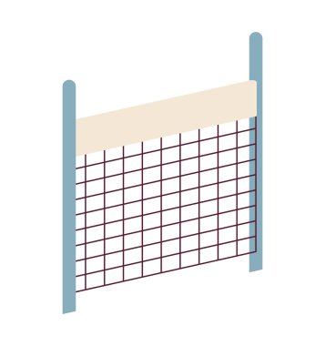 Profesyonel voleybol ağı, direkler yarı düz renk vektör nesnesi. Voleybol turnuvası. Beyaz arkaplanda düzenlenebilir karikatür resim simgesi. Web grafik tasarımı için basit nokta çizimi