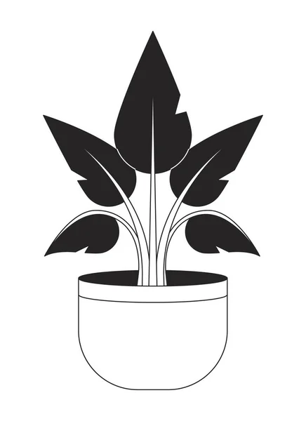 盆栽郁郁葱葱的家庭植物平坦的单色分离载体物 客厅室内家用植物 可编辑的黑白线条艺术绘图 用于网页平面设计的简单概要插画 — 图库矢量图片