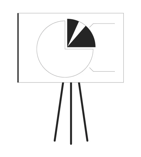 円グラフフラットモノクロ分離ベクトルオブジェクト付きディスプレイボード用イーゼルスタンド データ分析 編集可能な黒と白の線画 ウェブグラフィックデザインのためのシンプルなアウトラインスポットイラスト — ストックベクタ