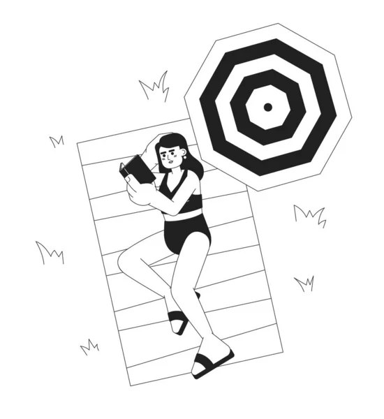 Libro Lectura Playa Ilustración Punto Vector Monocromo Mujer Disfrutando Lectura — Vector de stock