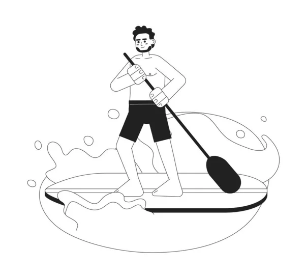 Homem Indiano Paddleboarding Lago Monocromático Vetor Spot Ilustração Guy Trajes — Vetor de Stock