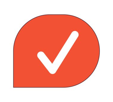 Düz çizgi renk izole vektör simgesine sahip konuşma balonu. Evet kontrol işareti. Onaylandı. Beyaz arkaplanda düzenlenebilir klipsli sanat öğesi. Web tasarımı için basit ana hatlı karikatür nokta çizimi