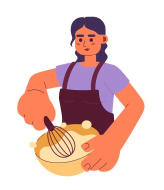 Kadın krem şanti yarı düz renkli vektör karakteri. Kurgulanabilir yarı beyaz tenli, beyaz tenli. Web grafik tasarımı için basit karikatür nokta çizimi