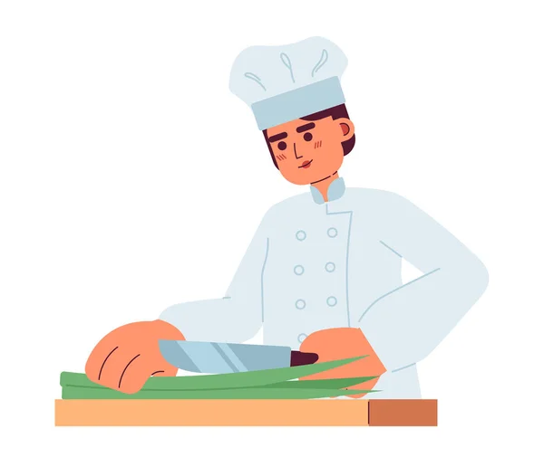 Male Chef Prepare Food Semi Flat Colorful Vector Character Editable — Stock Vector