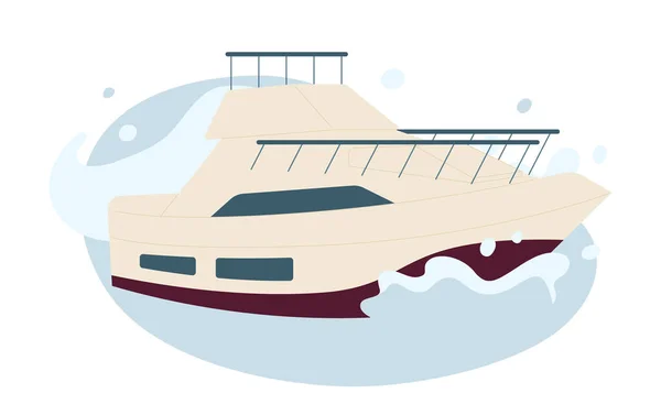Luxusjacht Auf Dem Wasser Semi Flachen Farbvektorobjekt Ozean Plätschert Boot — Stockvektor