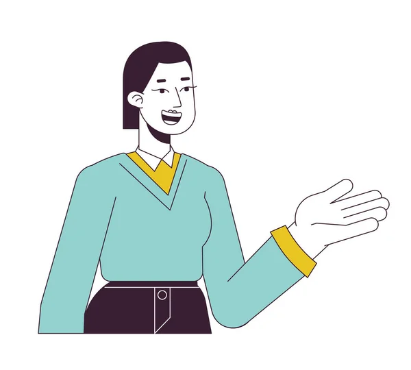 Female Tutor Explaining Smile Flat Line Color Vector Character Editable — Stock Vector