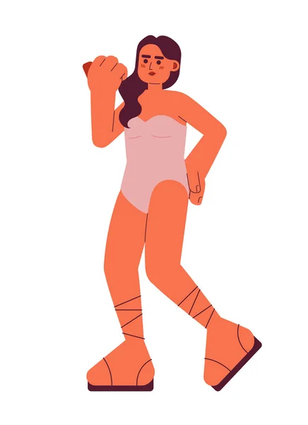 一件泳衣 年轻的印度女子摆出半平的彩色矢量形象 别致的度假胜地可编辑的全身白种人 用于网页平面设计的简单卡通画 — 图库矢量图片