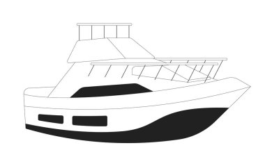 Yat monokrom düz vektör nesnesi. Eğlence amaçlı su aracı. Gemi nakli. Yatçılık. Düzenlenebilir siyah beyaz çizgi simgesi. Web grafik tasarımı için basit bir karikatür klibi resim çizimi