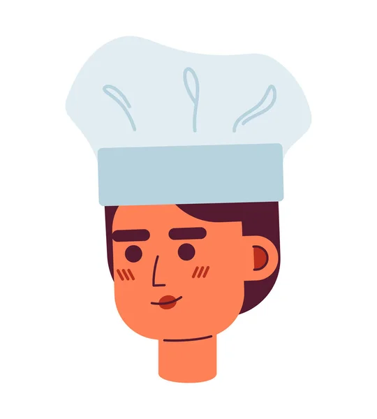 Happy Caucasian Woman Chef Hat Semi Flat Vector Character Head — Stock Vector
