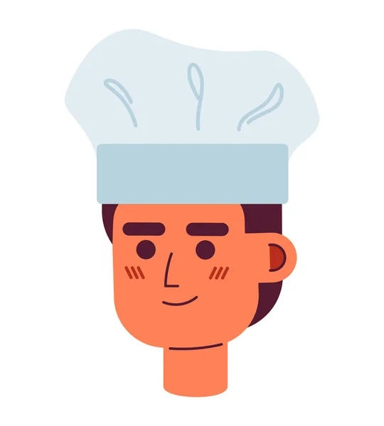 Joyeux Jeune Homme Caucasien Chapeau Chef Semi Plat Vecteur Tête — Image vectorielle