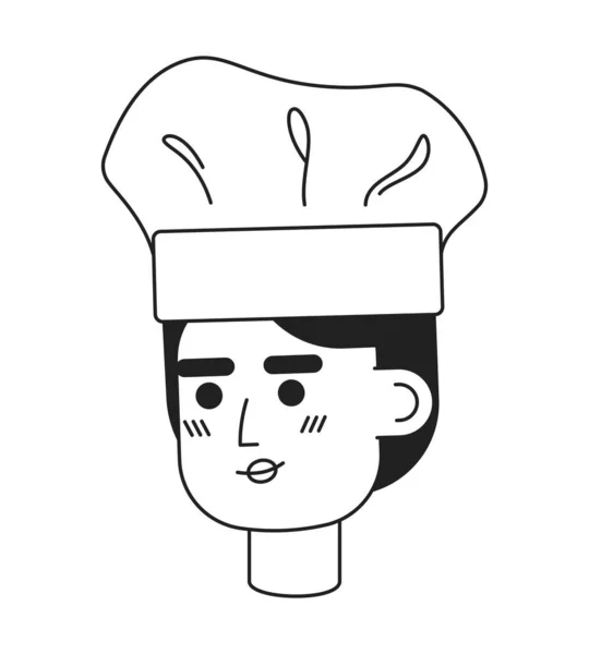 Mujer Caucásica Feliz Sombrero Chef Monocromo Plana Cabeza Personaje Lineal — Vector de stock
