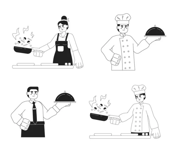 People Cooking Monochromatic Flat Vector Characters Editable Half Body Male — Stock Vector