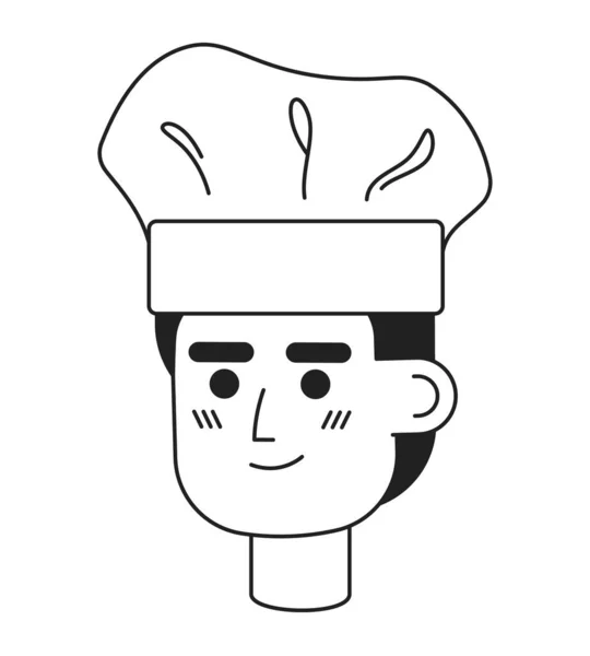Cheerful Caucasian Young Man Chef Hat Monochrome Flat Linear Character — Stock Vector