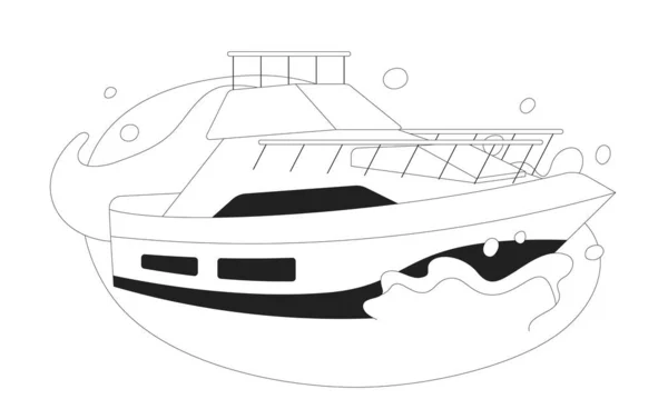 Luxury Yacht Water Monochrome Flat Vector Object Ocean Splashing Boat — Stock Vector