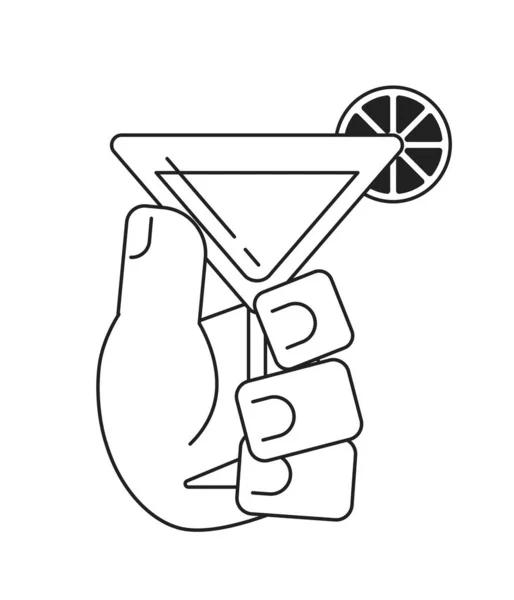 Holding Margarita Fruit Cocktail Monochromatic Flat Vector Hand Alcohol Drinking — Stock Vector