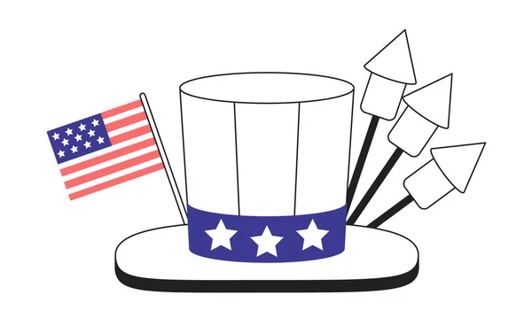 七月帽子单色概念矢量点画 山姆叔叔帽子2D平面Bw卡通对象用于Web Ui设计 美国假期 独立日孤立的可编辑手绘英雄形象 — 图库矢量图片
