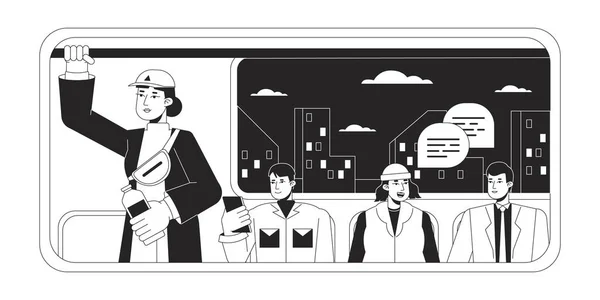 Commuters Metro Wagon Concept Vector Spot Illustration Pessoas Sentadas Perto —  Vetores de Stock