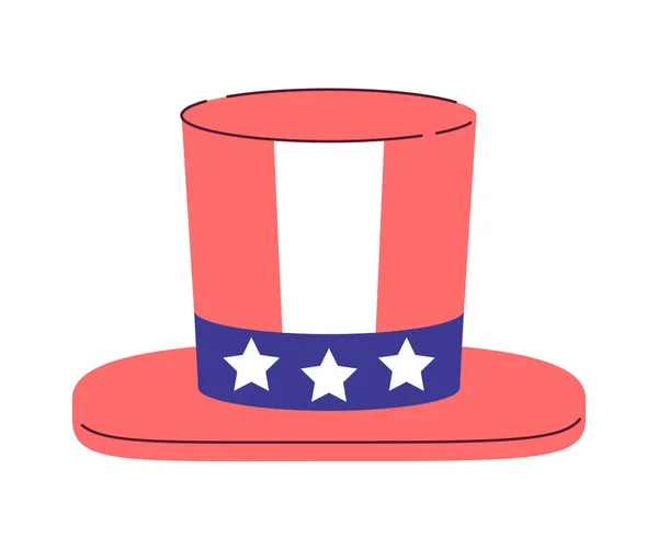 7月4日帽子半フラットカラーベクトルオブジェクト 愛国的な叔父サム ハット 独立記念日の休日 白い背景に編集可能な漫画クリップアートアイコン ウェブグラフィックデザインのためのシンプルなスポットイラスト — ストックベクタ