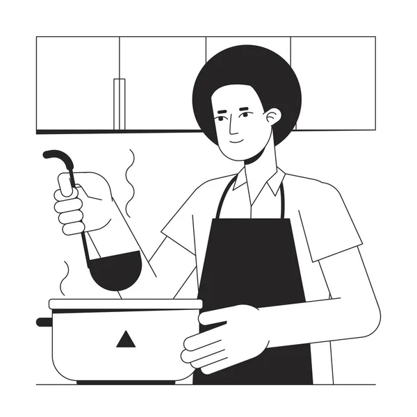 Jovem Cozinhando Sopa Conceito Vetor Spot Ilustração Preparação Alimentos Desenhos — Vetor de Stock