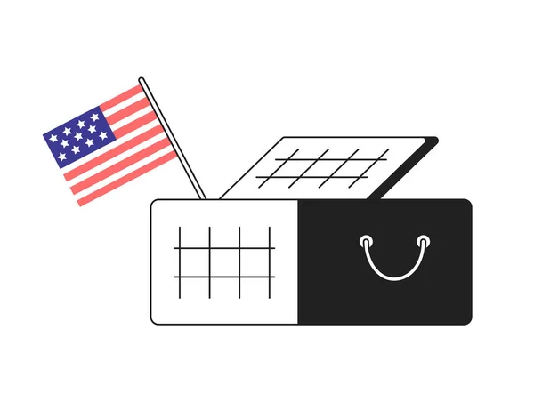 Piknik Kosár Amerikai Zászló Monokróm Lapos Vektor Objektum Függetlenség Napja — Stock Vector