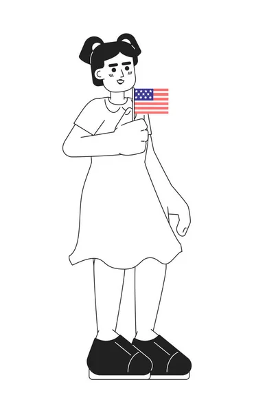 Young Hispanic Girl Holding American Flag Monochromatic Flat Vector Character — Stock Vector