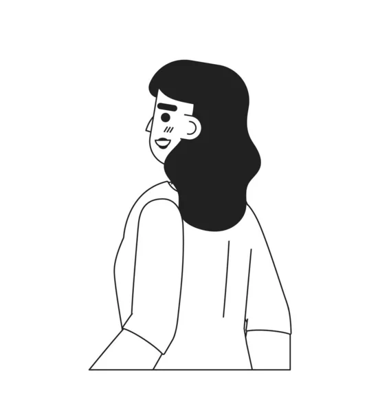 明るい笑顔単色のフラットベクトル文字を持つ陽気な白人女性 幸福感 編集可能な行の半分の体の人白 ウェブグラフィックデザインのためのシンプルなBw漫画のスポット画像 — ストックベクタ