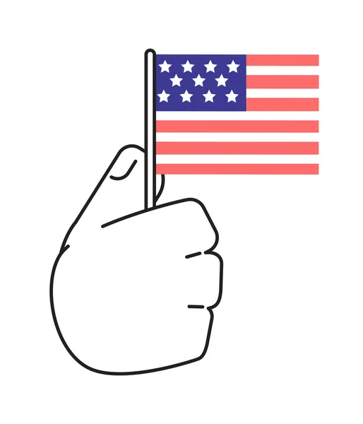 美国国旗手持单色扁平矢量手 爱国主义庆祝活动 飘扬的旗帜 七月四日的爱国四号可编辑的线条剪接在白色上的艺术 用于网页平面设计的简单的Bw卡通点图像 — 图库矢量图片