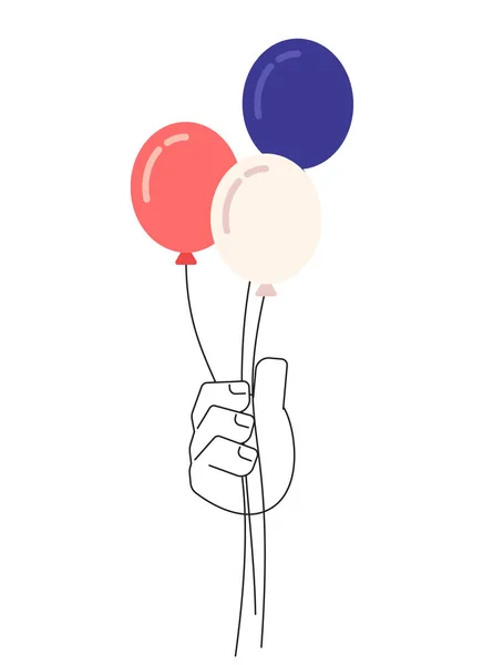 単色の平型ベクトル手を持つ赤白と青の風船 独立記念日アメリカ 愛国者党 編集可能なラインクリップアートは白です ウェブグラフィックデザインのためのシンプルなBw漫画のスポット画像 — ストックベクタ
