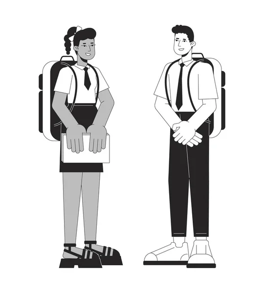 Teenager Schuluniform Kommunizieren Flache Schwarze Weiße Vektorzeichen Editierbare Umrisse Ganzkörperbildender — Stockvektor