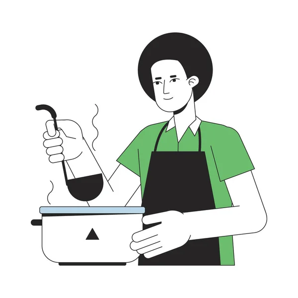 Homem Cozinhar Linha Plana Personagem Vetor Cor Esboço Editável Metade — Vetor de Stock