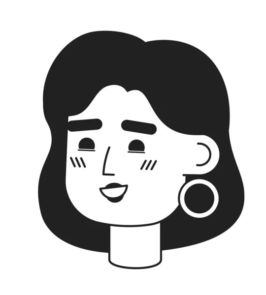 快乐的金发女人单色扁平的人头 可编辑的轮廓手绘人脸图标 有耳环的女企业家 用于动画的2D卡通点矢量动画插图 — 图库矢量图片