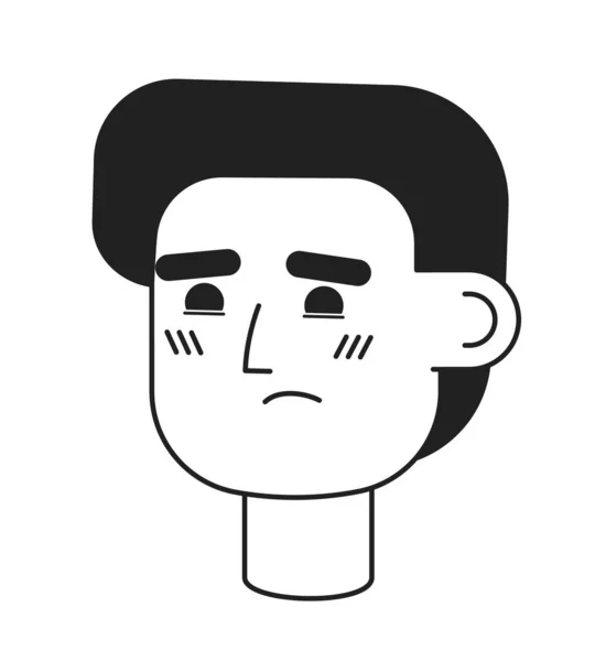 不幸な白人青年モノクロフラット線形文字頭 編集可能なアウトラインハンドは 人間の顔のアイコンを描いた 成功しない起業家 2D漫画スポットベクトルアバターイラストForアニメーション — ストックベクタ