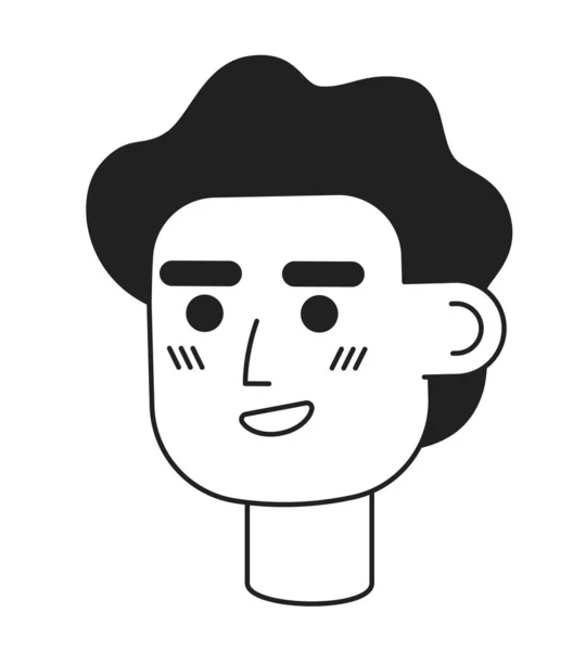 快乐而英俊的年轻男子单色扁平的人头 可编辑的轮廓手绘人脸图标 快乐的企业家用于动画的2D卡通点矢量动画插图 — 图库矢量图片