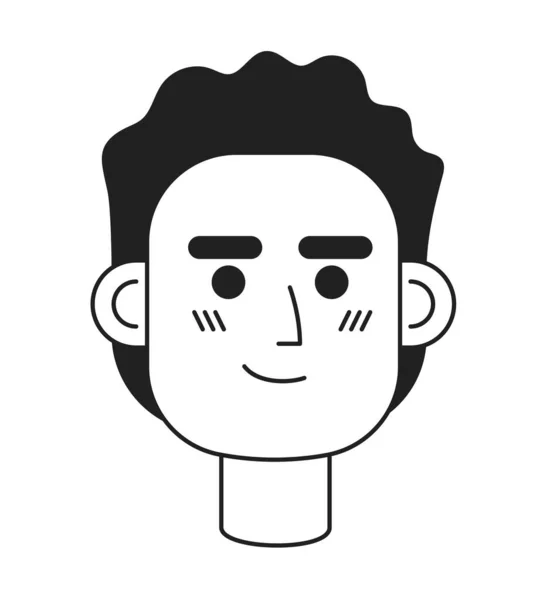 快乐的卷发男人单色扁平的线头 可编辑的轮廓手绘人脸图标 成功的企业家 用于动画的2D卡通点矢量动画插图 — 图库矢量图片
