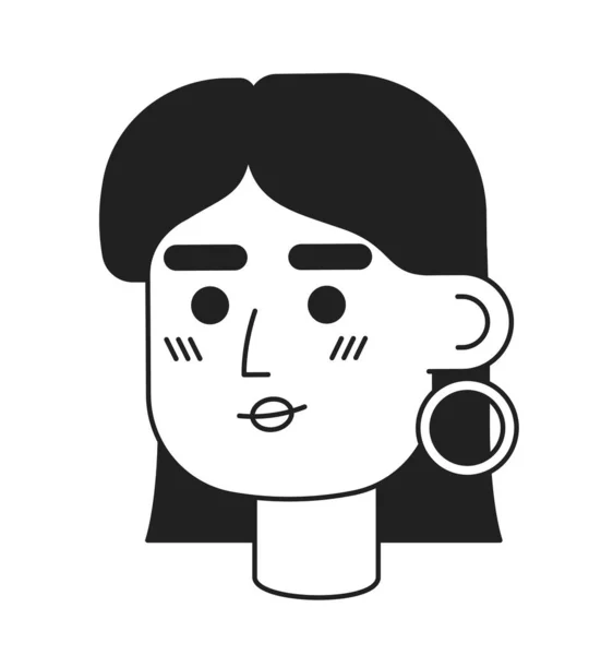 红头发女子单色扁平线头 可编辑的轮廓手绘人脸图标 拥有金耳环的女企业家 用于动画的2D卡通点矢量动画插图 — 图库矢量图片