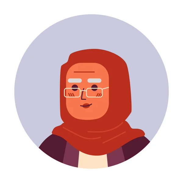 Starsza Arabka Hidżabskiej Półpłaskiej Głowie Poważna Kobieta Okularach Edytowalna Ikona — Wektor stockowy