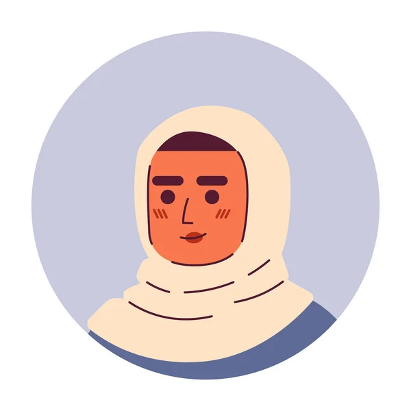 Mujer Árabe Positiva Cabeza Personaje Vector Semi Plano Hijab Icono — Archivo Imágenes Vectoriales