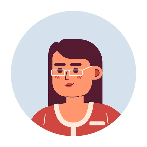 漂亮的亚洲女人 戴着眼镜 头戴半扁平的矢量人头 长发直发可编辑的卡通人物图标 面对情绪 网页平面设计 动画的彩色图片 — 图库矢量图片