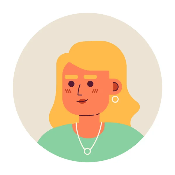 华丽的高加索金发女人半平矢量人头 长卷发的女士 可编辑的卡通人物图标 面对情绪 网页平面设计 动画的彩色图片 — 图库矢量图片