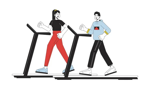 活跃的人在跑步机平行线上的颜色矢量字符 可编辑的全身上下都是白人运动员 体育在健身房的简单卡通画点画用于网页平面设计 — 图库矢量图片