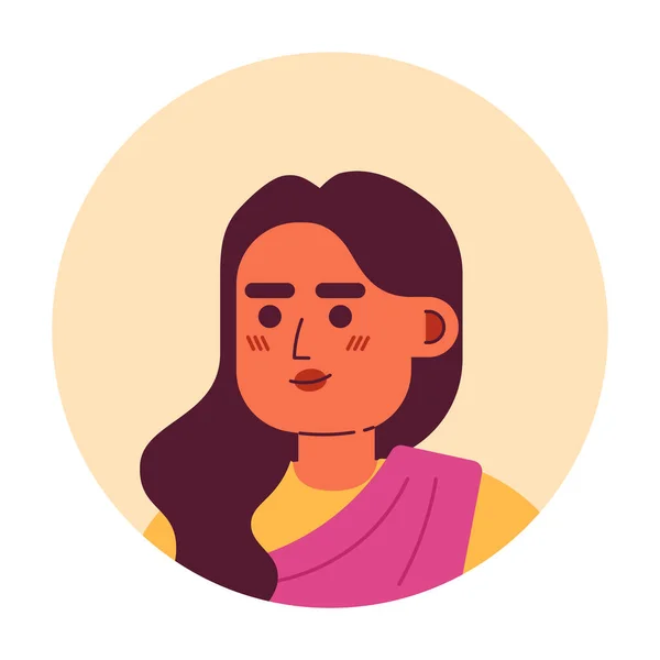 严重的印度成年女性半扁平的人头 可编辑的卡通人物图标 沙里的卷发黑发 面对情绪 网页平面设计 动画的彩色图片 — 图库矢量图片