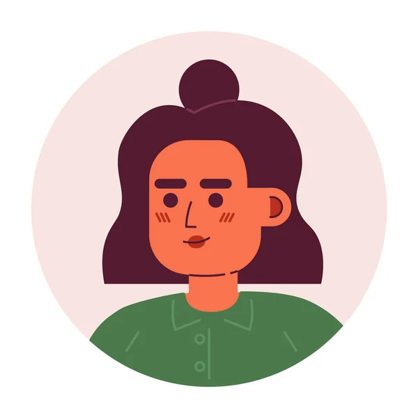 乱雑なパンの髪型半フラットベクトル文字頭を持つヒスパニック系の女の子 可愛い女だ 編集可能な漫画のアバターアイコン 顔の感情 ウェブグラフィックデザイン アニメーションのためのカラフルなスポットイラスト — ストックベクタ