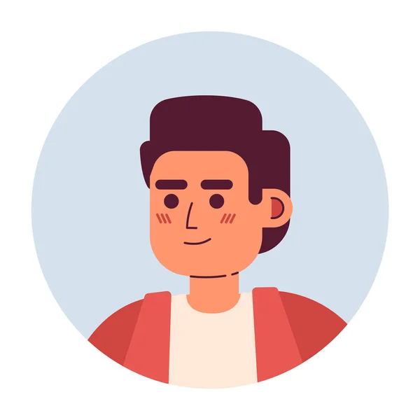 有动力的年轻亚洲男人半平矢量人头 乐观的黑头发 可编辑的卡通人物图标 面对情绪 网页平面设计 动画的彩色图片 — 图库矢量图片