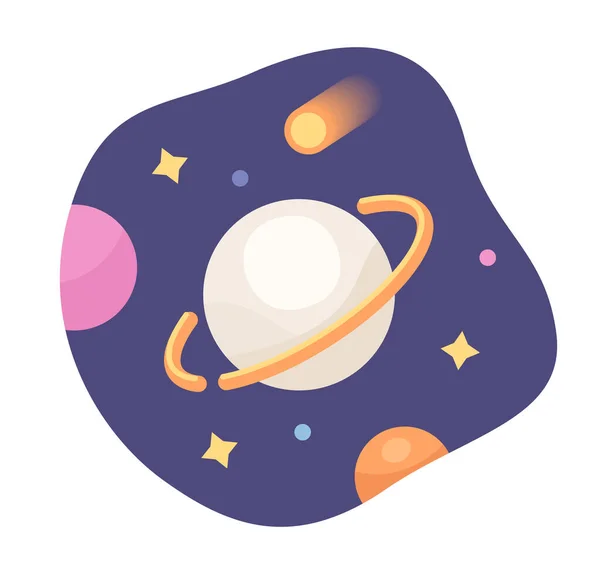 Sticker Galaxie Avec Planète Étoiles Vecteur Semi Plat Couleur Planètes — Image vectorielle