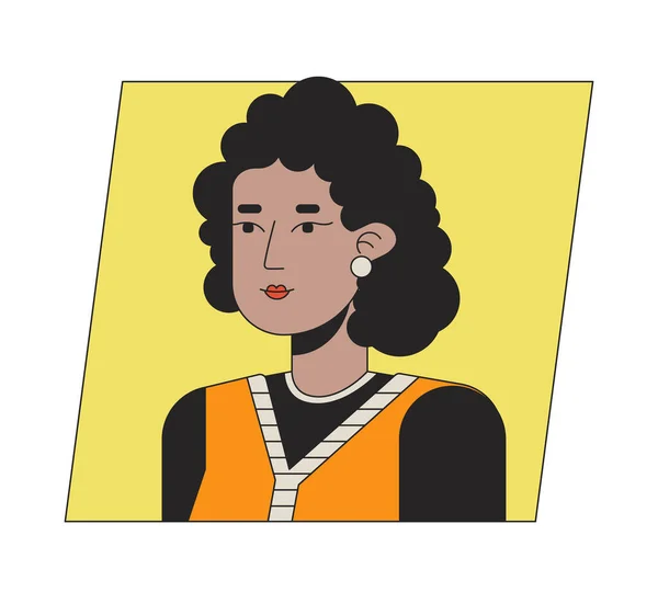 成年非洲裔美国女人 卷发扁平的卡通人物形象 可编辑的2D用户肖像线形插图 与之分离的矢量脸谱带 人头和肩膀 — 图库矢量图片